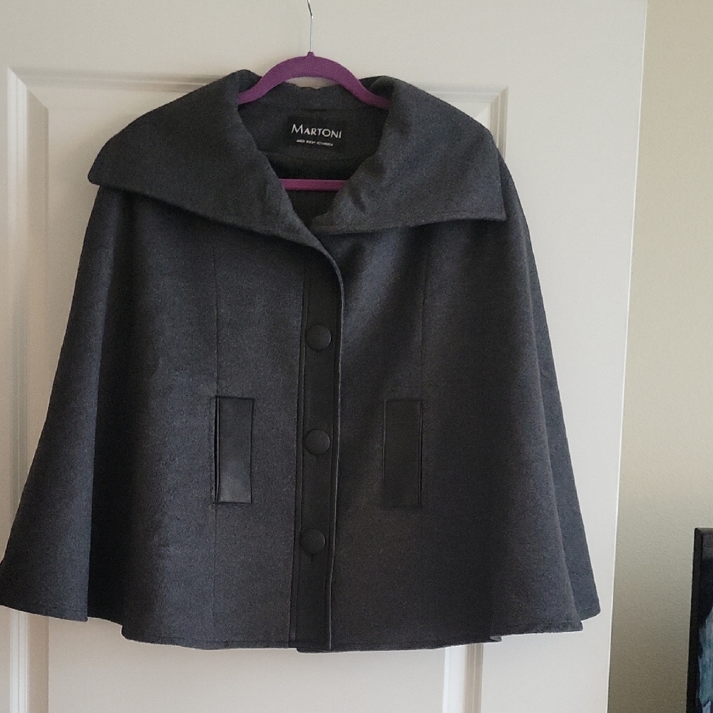 Martoni Gray Cape Coat Wool Blend